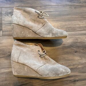 Toms Suede Wedge Ankle Booties in Taupe